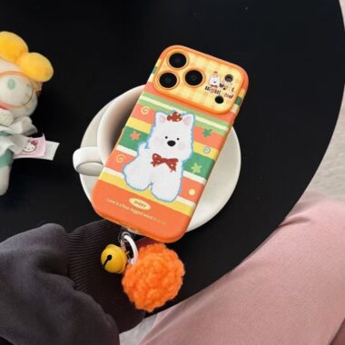 Orange green stripe patchwork puppy shockproof iPhone 17 case