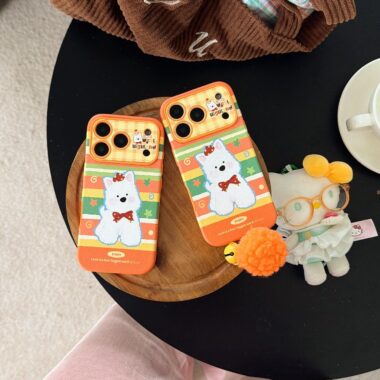 Orange green stripe patchwork puppy shockproof iPhone 17 case