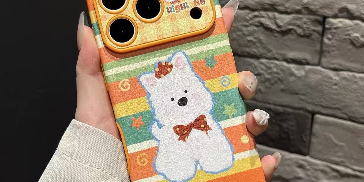 Orange green stripe patchwork puppy shockproof iPhone 17 case