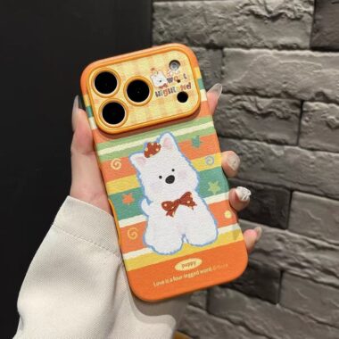 Orange green stripe patchwork puppy shockproof iPhone 17 case