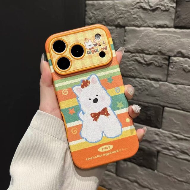 Orange green stripe patchwork puppy shockproof iPhone 17 case