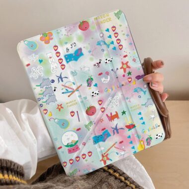 Cartoon tie-dye illustration Y fold shockproof iPad case