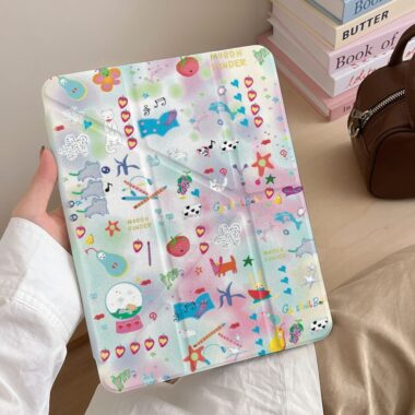Cartoon tie-dye illustration Y fold shockproof iPad case