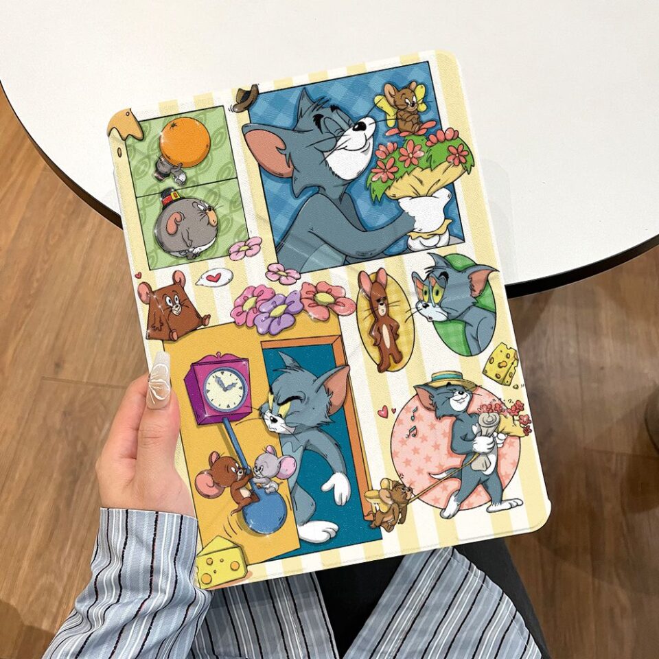 Cartoon Tom Cat Y fold tri fold shockproof iPad case