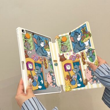 Cartoon Tom Cat Y fold tri fold shockproof iPad case