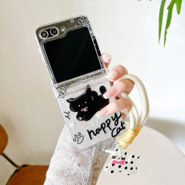 Clear cute black cat lanyard shockproof Samsung Z Flip6 case