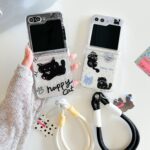 Clear cute black cat lanyard shockproof Samsung Z Flip6 case