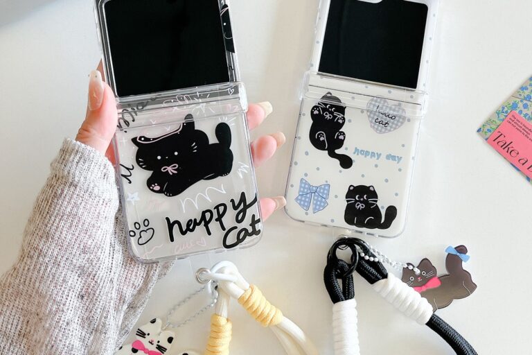 Clear cute black cat lanyard shockproof Samsung Z Flip6 case