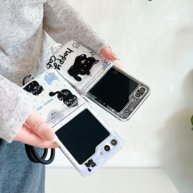 Clear cute black cat lanyard shockproof Samsung Z Flip6 case