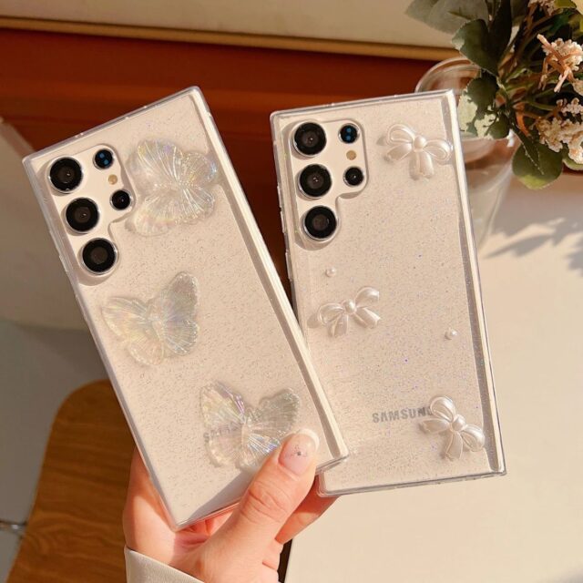 Clear glitter crystal bow shockproof Samsung S24 Ultra case