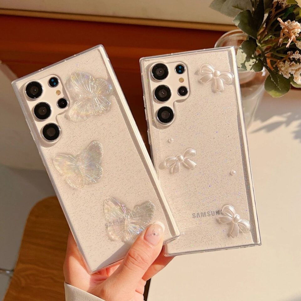 Clear glitter crystal bow shockproof Samsung S24 Ultra case