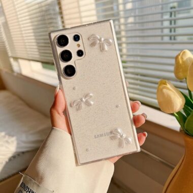 Clear glitter crystal bow shockproof Samsung S24 Ultra case
