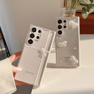 Clear glitter crystal bow shockproof Samsung S24 Ultra case