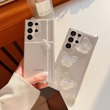 Clear glitter crystal bow shockproof Samsung S24 Ultra case