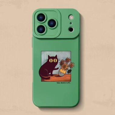 Cute Van Gogh cat cartoon full cover silicone shockproof iPhone 17 case