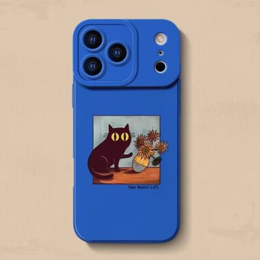 Cute Van Gogh cat cartoon full cover silicone shockproof iPhone 17 case