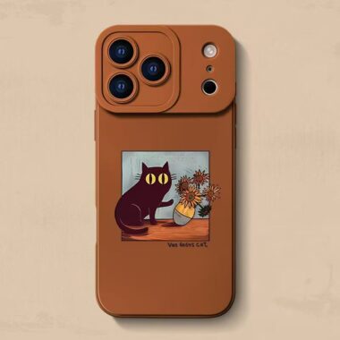 Cute Van Gogh cat cartoon full cover silicone shockproof iPhone 17 case