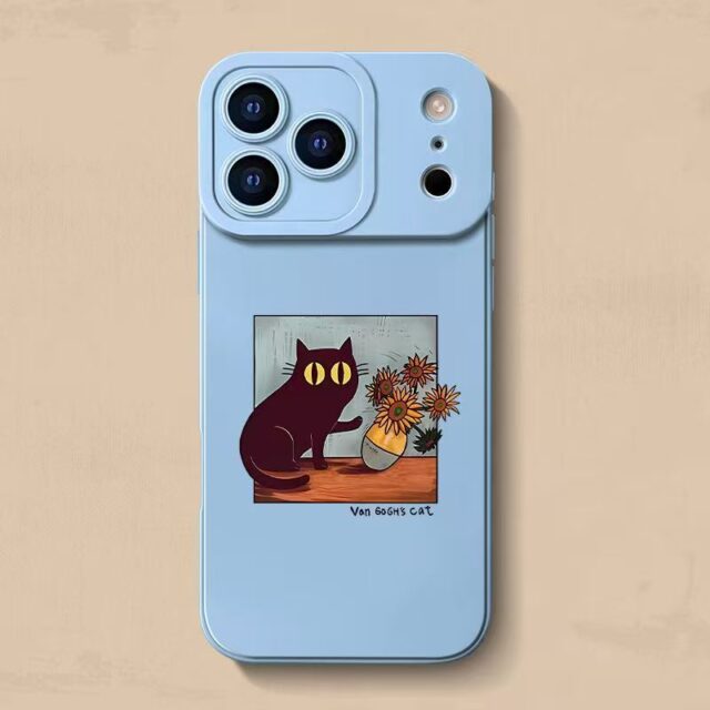 Cute Van Gogh cat cartoon full cover silicone shockproof iPhone 17 case
