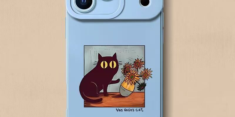 Cute Van Gogh cat cartoon full cover silicone shockproof iPhone 17 case