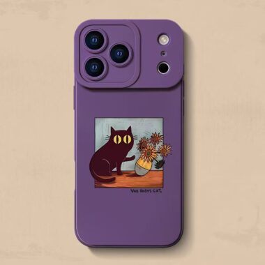 Cute Van Gogh cat cartoon full cover silicone shockproof iPhone 17 case