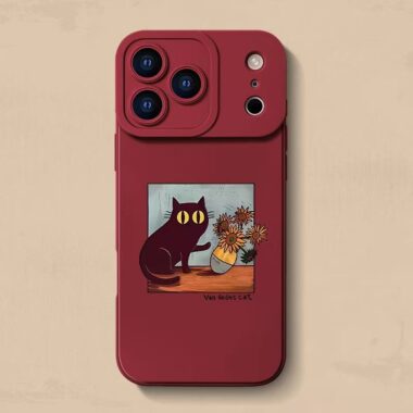 Cute Van Gogh cat cartoon full cover silicone shockproof iPhone 17 case