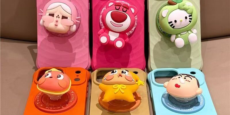 Cute wave texture skin-feel magnetic stand iPhone 17 case