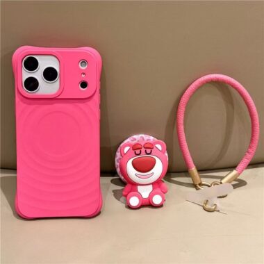Cute wave texture skin-feel magnetic stand iPhone 17 case