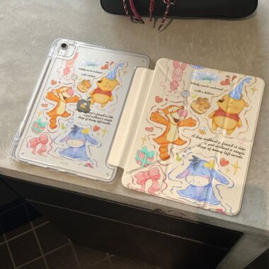 Cartoon Winnie and Tigger Y fold tri fold shockproof iPad case