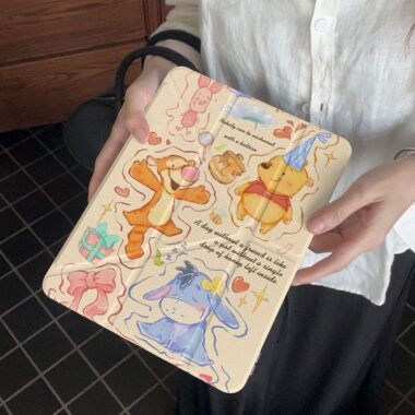 Cartoon Winnie and Tigger Y fold tri fold shockproof iPad case