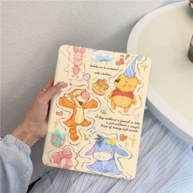 Cartoon Winnie and Tigger Y fold tri fold shockproof iPad case