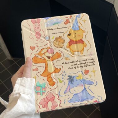 Cartoon Winnie and Tigger Y fold tri fold shockproof iPad case