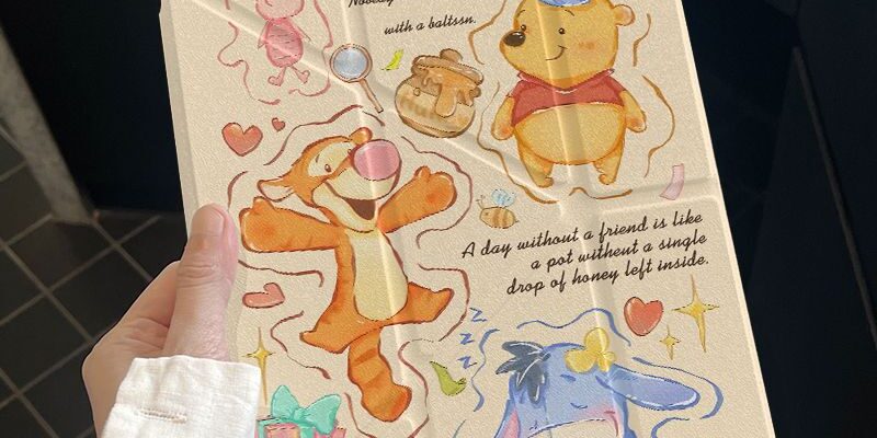 Cartoon Winnie and Tigger Y fold tri fold shockproof iPad case