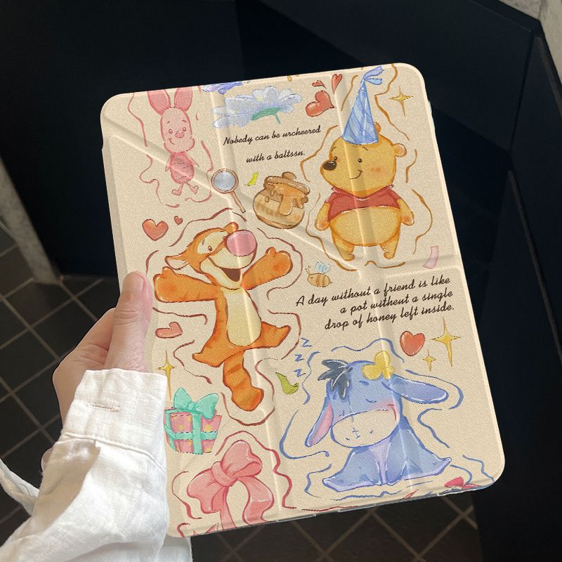 Cartoon Winnie and Tigger Y fold tri fold shockproof iPad case