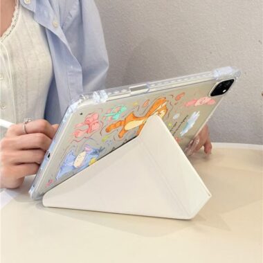 Cartoon Winnie and Tigger Y fold tri fold shockproof iPad case