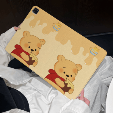 Cartoon Winnie the Pooh book-style soft iPad case with stand