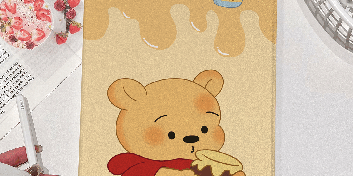 Cartoon Winnie the Pooh book-style soft iPad case with stand