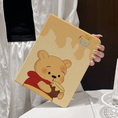 Cartoon Winnie the Pooh book-style soft iPad case with stand