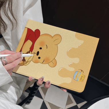 Cartoon Winnie the Pooh book-style soft iPad case with stand