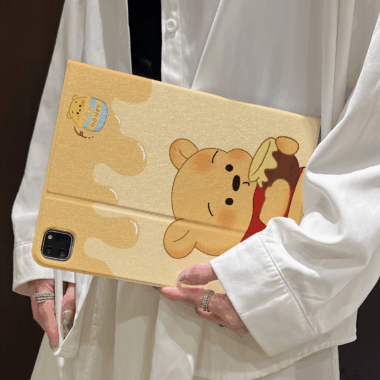 Cartoon Winnie the Pooh book-style soft iPad case with stand