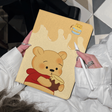 Cartoon Winnie the Pooh book-style soft iPad case with stand