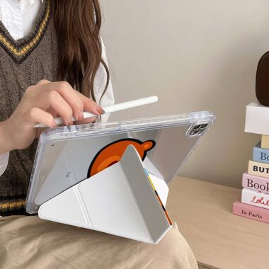 Yellow blue cartoon bear Y-fold protective iPad case