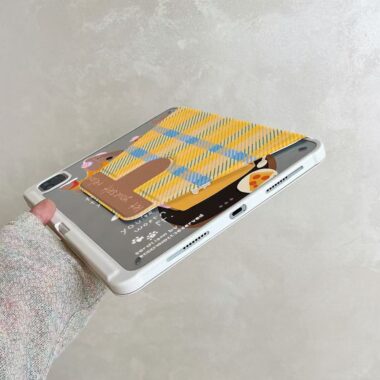 Cartoon yellow plaid dachshund 360 rotating iPad case