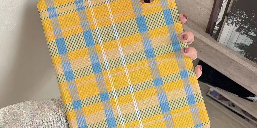 Cartoon yellow plaid dachshund 360 rotating iPad case