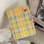 Cartoon yellow plaid dachshund 360 rotating iPad case